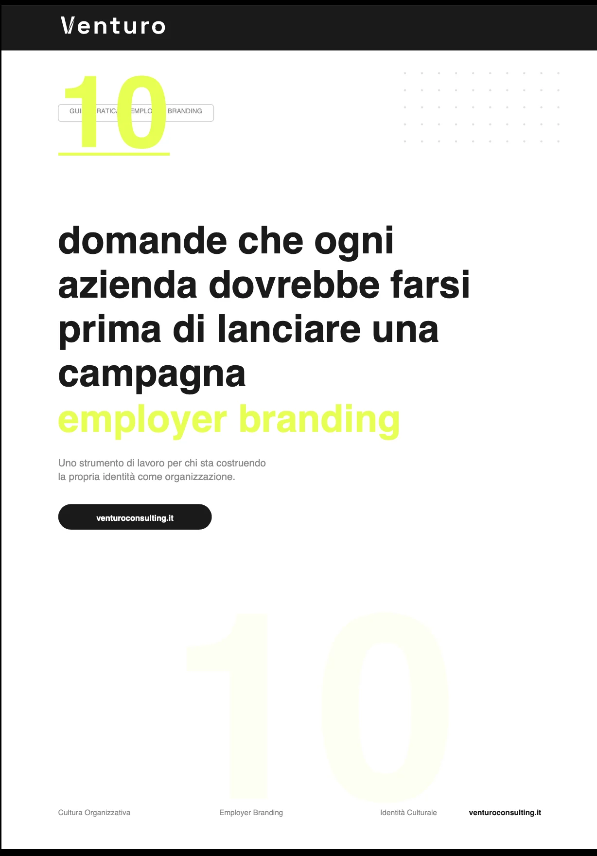 Copertina guida gratuita: 10 domande sull'employer branding per valutare la cultura organizzativa aziendale